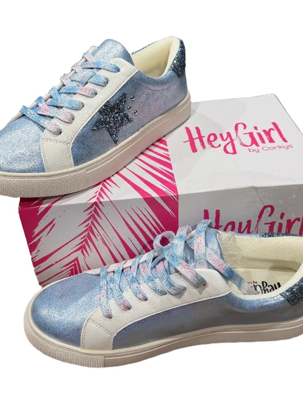 Corkys HeyGirl Metallic Blue Glitter Star Sneakers